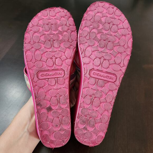 Coach Jaicee Poppy Beach Plaid Pink Wedge Flip Flop Sandals Size 6 - Picture 5 of 6